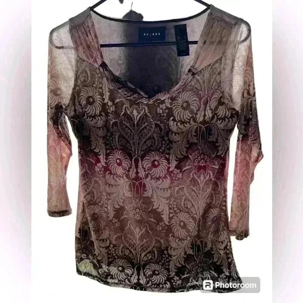 Axcess By Liz Claiborne Sexy & Sheer Womens Sz Sm Floral Blouse